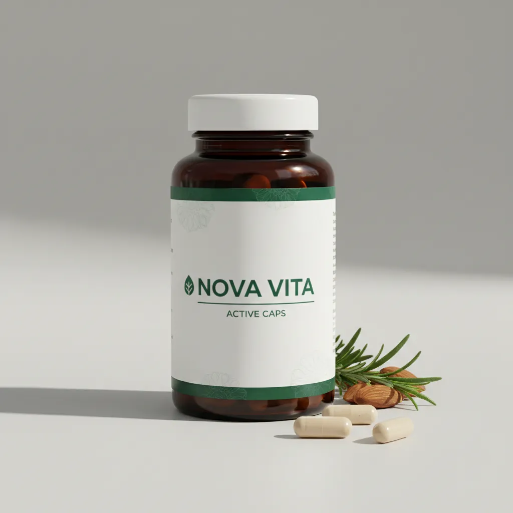 Nova Vita Active Caps vit plastflaska med 90 kapslar på ljus bakgrund